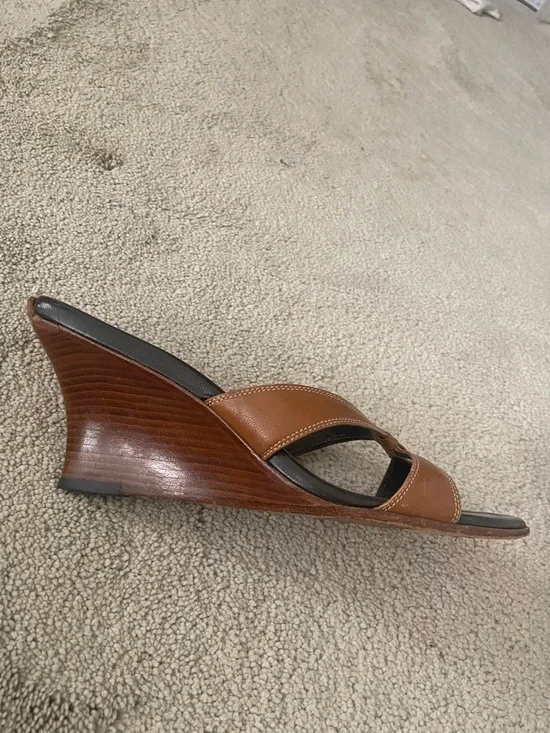 Cole Haan British Tan Brown  Leather Wedge Slide Sandals 8 - Picture 2 of 8